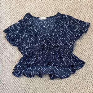 Altar'd State Navy and White Polka Dot Blouse